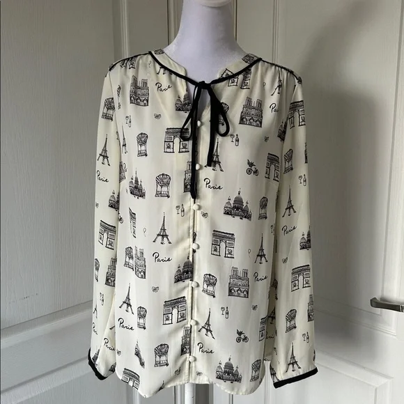 Talbots women’s Paris inspired black cream blouse size medium - Picture 1 of 10